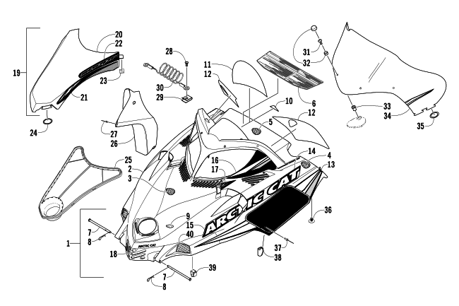 Parts Diagram for Arctic Cat 2003 440 SNO PRO L/C SNOWMOBILE HOOD AND WINDSHIELD ASSEMBLY