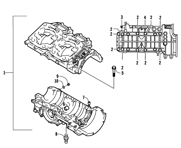 Parts Diagram for Arctic Cat 2006 AC 440 SNO PRO MODIFIED RACE SLED SNOWMOBILE CRANKCASE ASSEMBLY