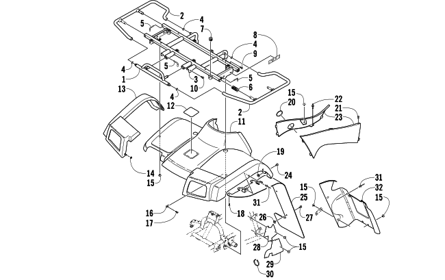 Parts Diagram for Arctic Cat 2003 500 TRV AUTOMATIC TRANSMISSION ATV FRONT BODY PANEL ASSEMBLY