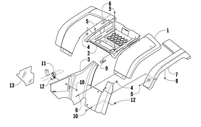 Parts Diagram for Arctic Cat 2003 500 TRV AUTOMATIC TRANSMISSION ATV REAR BODY PANEL ASSEMBLY