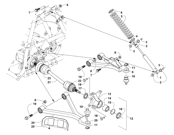 Parts Diagram for Arctic Cat 2004 300 4X4 MRP ATV FRONT SUSPENSION ASSEMBLY