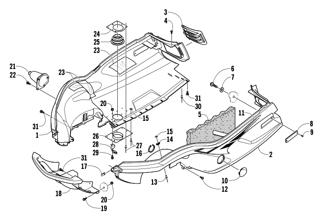 Parts Diagram for Arctic Cat 2004 Z 370 LX SNOWMOBILE BELLY PAN AND FRONT BUMPER ASSEMBLY