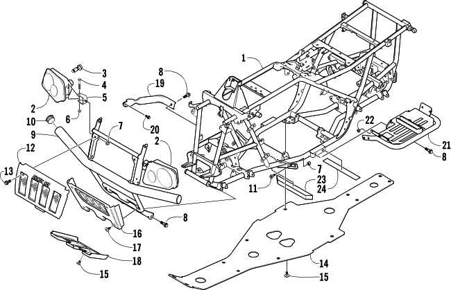 Parts Diagram for Arctic Cat 2004 400 MANUAL TRANSMISSION 4X4 FIS ATV FRAME AND RELATED PARTS