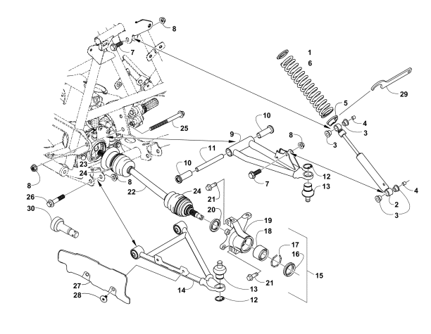 Parts Diagram for Arctic Cat 2004 400 AUTOMATIC TRANSMISSION 4X4 FIS MRP ATV FRONT SUSPENSION ASSEMBLY