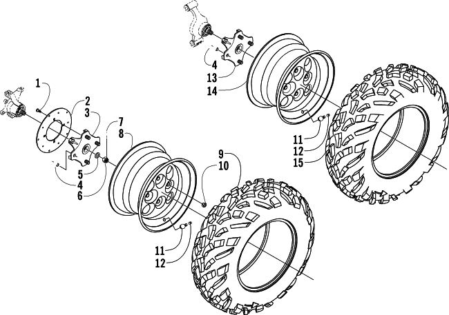 Parts Diagram for Arctic Cat 2004 400 MANUAL TRANSMISSION 4X4 FIS MRP ATV WHEEL AND TIRE ASSEMBLY