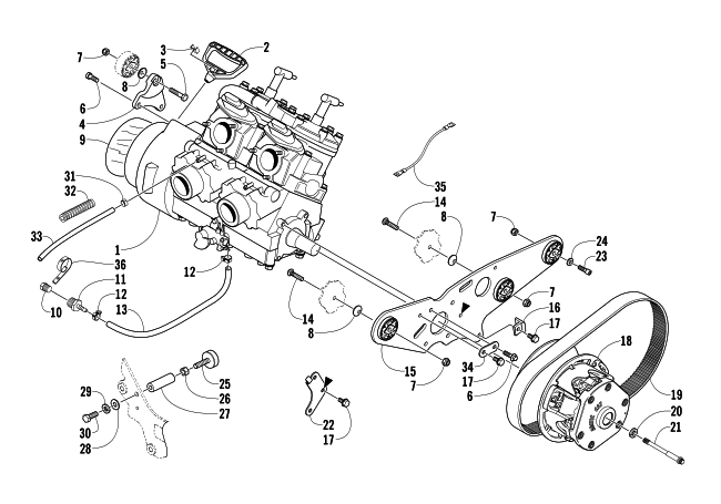 Parts Diagram for Arctic Cat 2004 FIRECAT 600 EFI EARLY BUILD SNOWMOBILE ENGINE AND RELATED PARTS