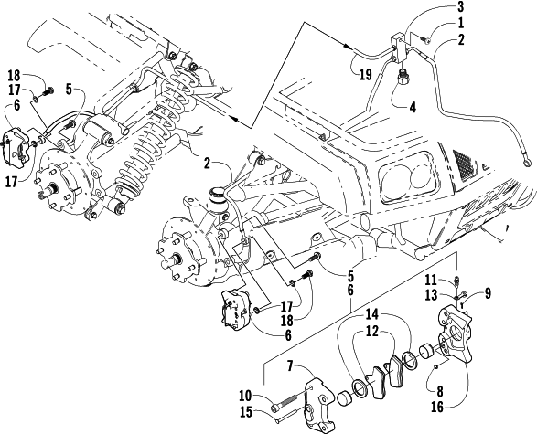Parts Diagram for Arctic Cat 2004 500 AUTOMATIC TRANSMISSION 4X4 TRV ATV HYDRAULIC BRAKE ASSEMBLY