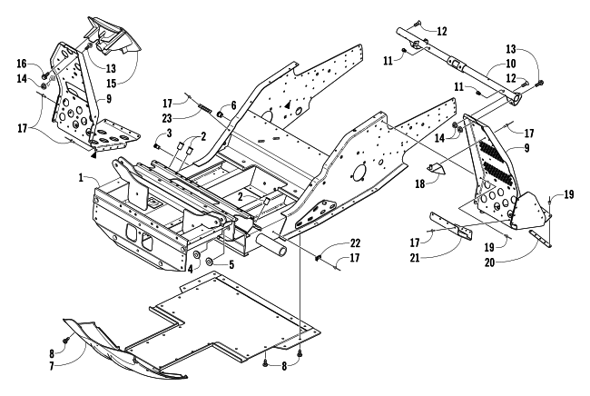 Parts Diagram for Arctic Cat 2004 Z 440 LX SNOWMOBILE FRONT FRAME AND FOOTREST ASSEMBLY