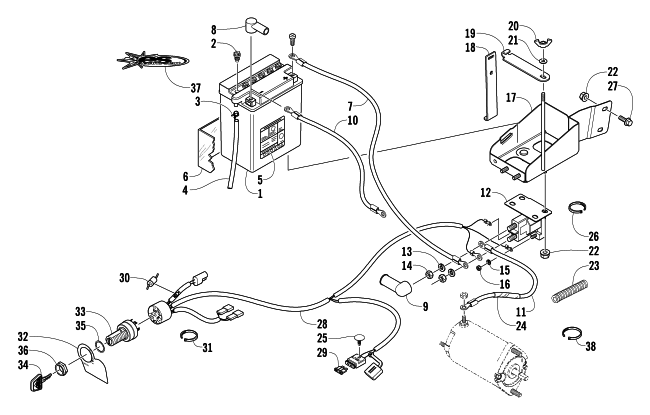 Parts Diagram for Arctic Cat 2005 Z 440 LX SNOWMOBILE BATTERY, SOLENOID, AND CABLES
