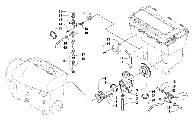 Parts Diagram for Arctic Cat 2004 PANTHER 370 SNOWMOBILE CARBURETOR AND FUEL PUMP ASSEMBLY
