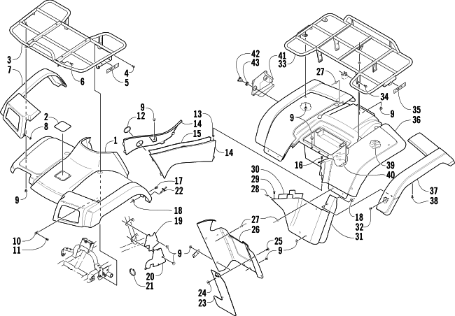 Parts Diagram for Arctic Cat 2004 500 AUTOMATIC TRANSMISSION 4X4 FIS ATV BODY PANEL ASSEMBLY
