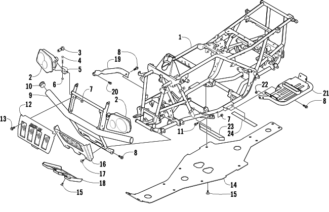 Parts Diagram for Arctic Cat 2004 500 AUTOMATIC TRANSMISSION 4X4 FIS MRP ATV FRAME AND RELATED PARTS