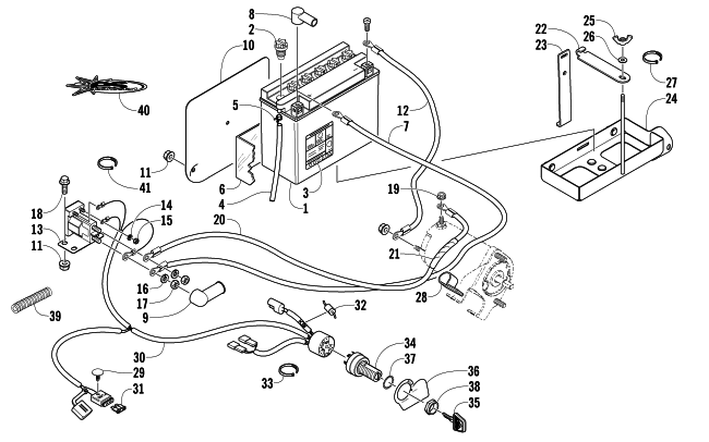 Parts Diagram for Arctic Cat 2004 MOUNTAIN CAT 570 SNOWMOBILE BATTERY, SOLENOID, AND CABLES