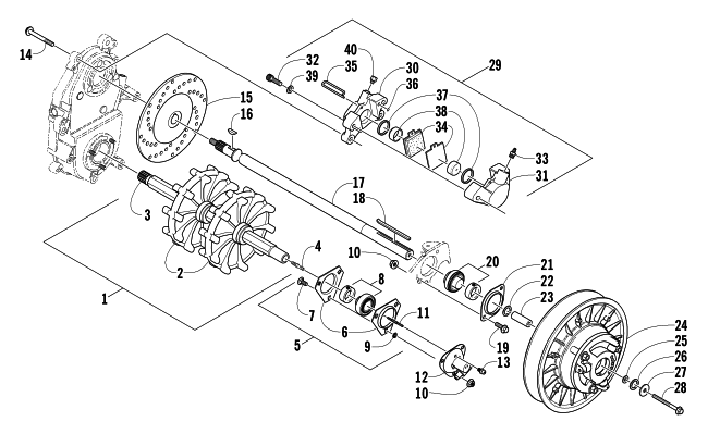 Parts Diagram for Arctic Cat 2005 PANTHER 570 SNOWMOBILE DRIVE TRAIN SHAFTS AND BRAKE ASSEMBLIES