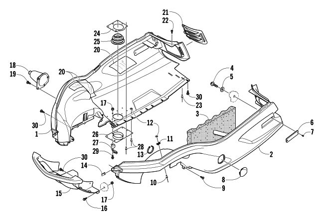 Parts Diagram for Arctic Cat 2004 PANTHER 370 SNOWMOBILE BELLY PAN AND FRONT BUMPER ASSEMBLY