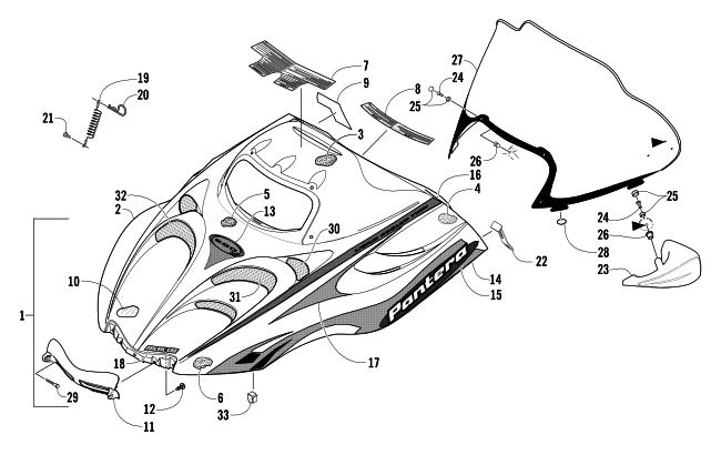 Parts Diagram for Arctic Cat 2004 PANTERA 600 EFI SNOWMOBILE HOOD AND WINDSHIELD ASSEMBLY