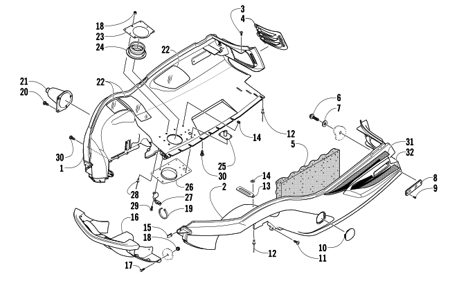 Parts Diagram for Arctic Cat 2004 PANTERA 600 EFI SNOWMOBILE BELLY PAN AND FRONT BUMPER ASSEMBLY