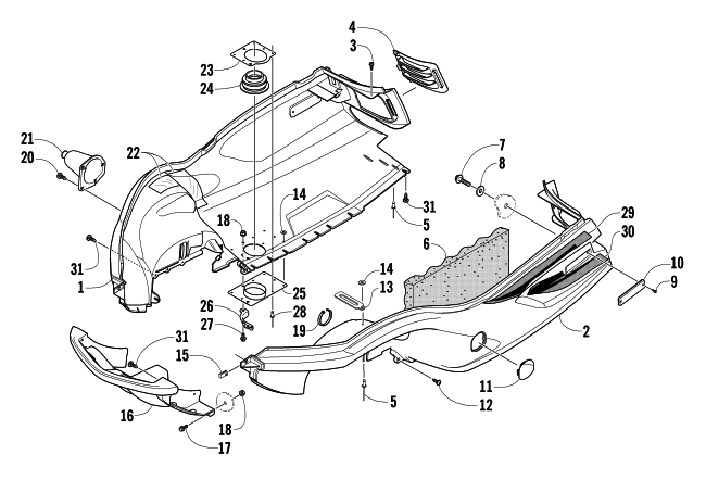 Parts Diagram for Arctic Cat 2004 PANTERA 550 SNOWMOBILE BELLY PAN AND FRONT BUMPER ASSEMBLY