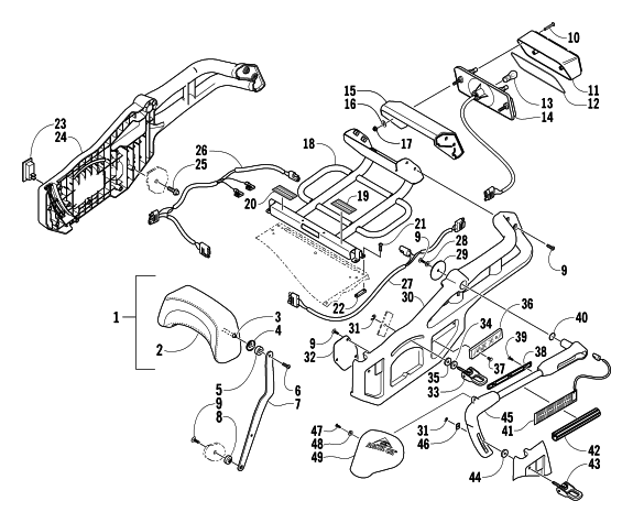 Parts Diagram for Arctic Cat 2004 T660 TOURING SNOWMOBILE BACKREST AND TAILLIGHT ASSEMBLY