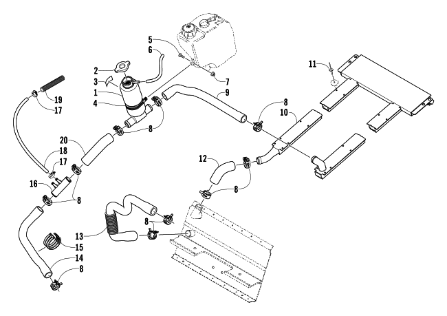 Parts Diagram for Arctic Cat 2004 PANTERA 600 EFI SNOWMOBILE COOLING ASSEMBLY