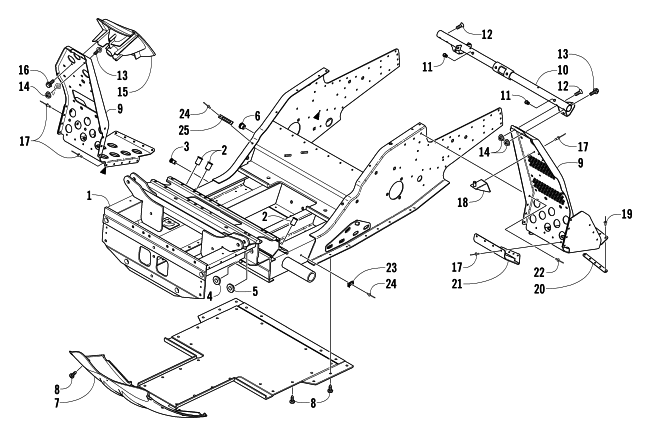 Parts Diagram for Arctic Cat 2004 PANTHER 370 SNOWMOBILE FRONT FRAME AND FOOTREST ASSEMBLY