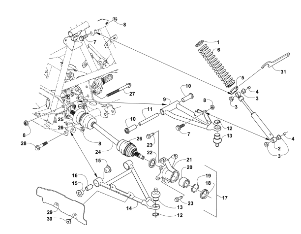 Parts Diagram for Arctic Cat 2004 500 AUTOMATIC TRANSMISSION 4X4 FIS ATV FRONT SUSPENSION ASSEMBLY