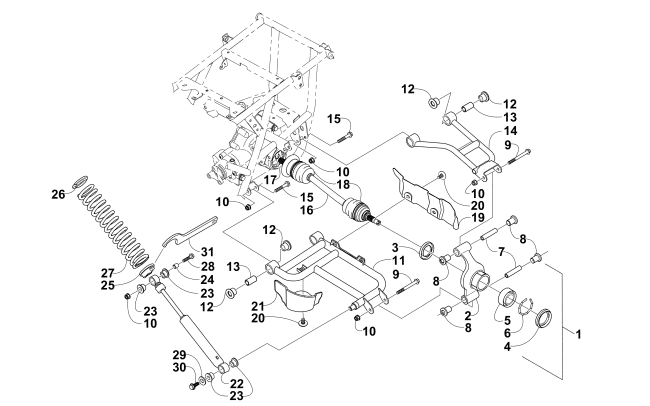Parts Diagram for Arctic Cat 2004 400 AUTOMATIC TRANSMISSION 4X4 FIS ATV REAR SUSPENSION ASSEMBLY (VIN Ending in 225000 and Up)