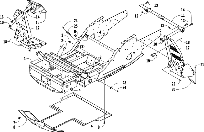 Parts Diagram for Arctic Cat 2004 MOUNTAIN CAT 600 EFI SNOWMOBILE FRONT FRAME AND FOOTREST ASSEMBLY