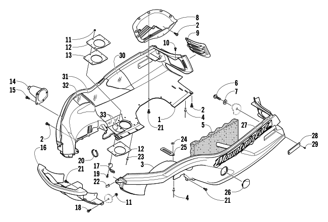 Parts Diagram for Arctic Cat 2004 MOUNTAIN CAT 570 SNOWMOBILE BELLY PAN AND FRONT BUMPER ASSEMBLY