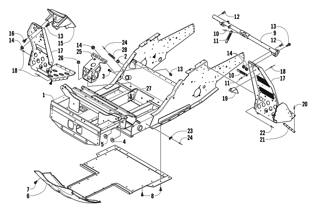 Parts Diagram for Arctic Cat 2004 MOUNTAIN CAT 800 EFI 159 SNOWMOBILE FRONT FRAME AND FOOTREST ASSEMBLY