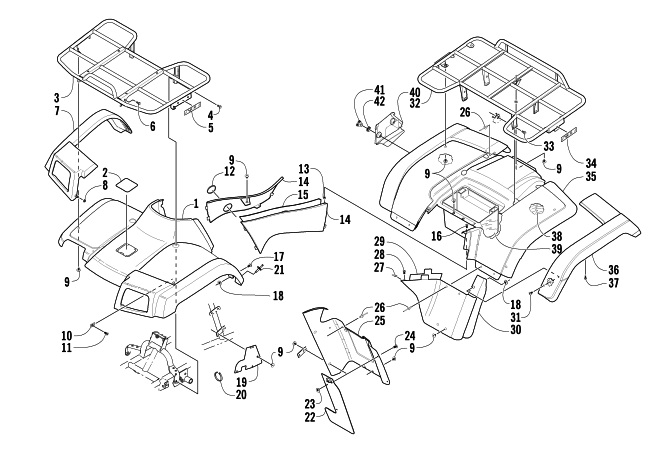 Parts Diagram for Arctic Cat 2004 500 MANUAL TRANSMISSION 4X4 FIS MRP ATV BODY PANEL ASSEMBLY