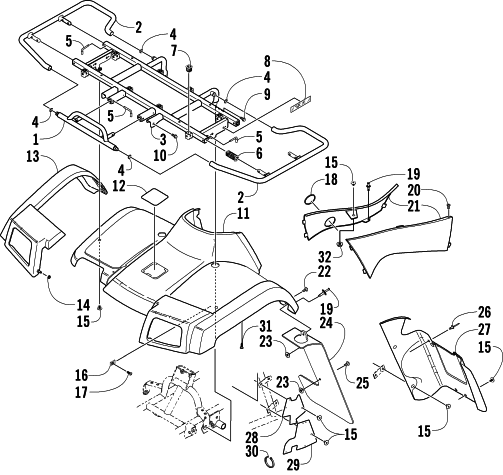 Parts Diagram for Arctic Cat 2004 500 AUTOMATIC TRANSMISSION 4X4 TRV ATV FRONT BODY PANEL ASSEMBLY