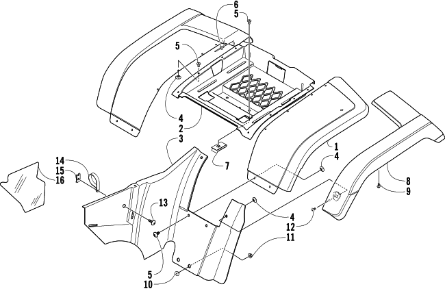Parts Diagram for Arctic Cat 2004 500 AUTOMATIC TRANSMISSION 4X4 TRV ATV REAR BODY PANEL ASSEMBLY