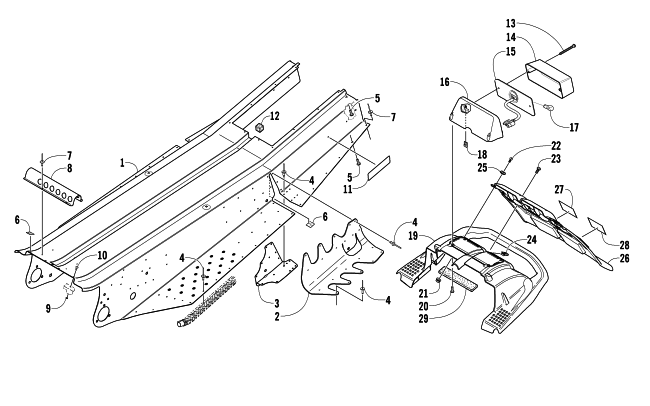 Parts Diagram for Arctic Cat 2004 FIRECAT 700 SNOWMOBILE TUNNEL, REAR BUMPER, AND TAILLIGHT ASSEMBLY
