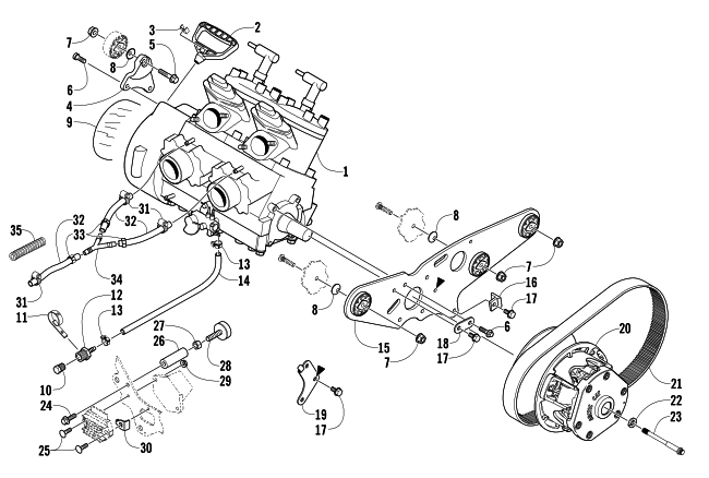Parts Diagram for Arctic Cat 2004 FIRECAT 500 SNOWMOBILE ENGINE AND RELATED PARTS