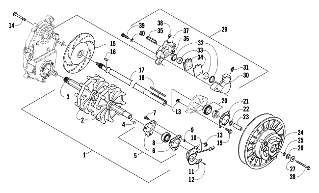 Parts Diagram for Arctic Cat 2005 T660 TOURING SNOWMOBILE DRIVE TRAIN SHAFTS AND BRAKE ASSEMBLIES