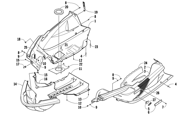 Parts Diagram for Arctic Cat 2004 SABERCAT 700 EFI SNOWMOBILE BELLY PAN ASSEMBLY