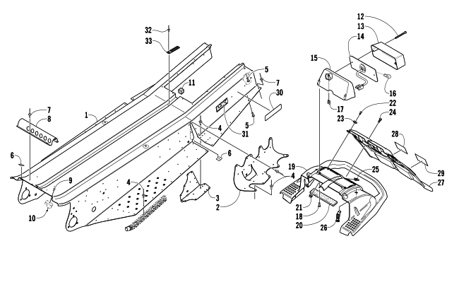 Parts Diagram for Arctic Cat 2004 SABERCAT 500 LX SNOWMOBILE TUNNEL, REAR BUMPER, AND TAILLIGHT ASSEMBLY