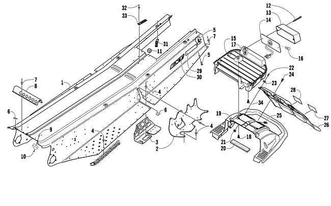 Parts Diagram for Arctic Cat 2004 SABERCAT 600 EFI EXT SNOWMOBILE TUNNEL, REAR BUMPER, AND TAILLIGHT ASSEMBLY
