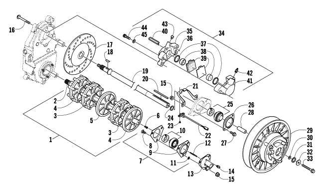 Parts Diagram for Arctic Cat 2004 BEARCAT WIDE TRACK SNOWMOBILE DRIVE TRAIN SHAFTS AND BRAKE ASSEMBLIES