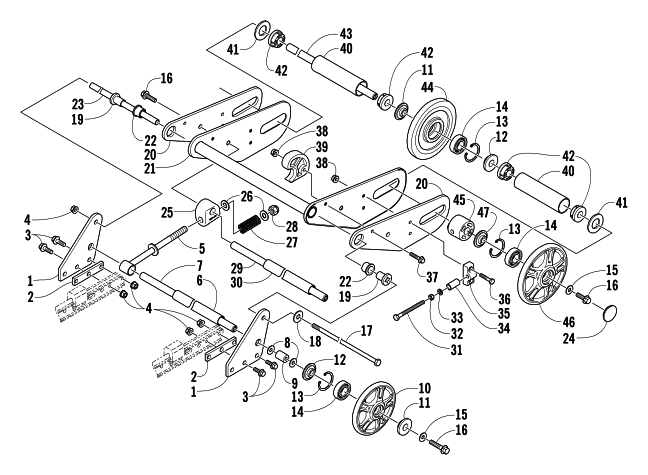 Parts Diagram for Arctic Cat 2004 BEARCAT WIDE TRACK SNOWMOBILE ARTICULATING SKID FRAME ASSEMBLY