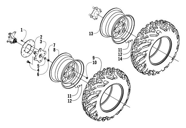 Parts Diagram for Arctic Cat 2004 400 AUTOMATIC TRANSMISSION 4X4 MRP ATV WHEEL AND TIRE ASSEMBLY