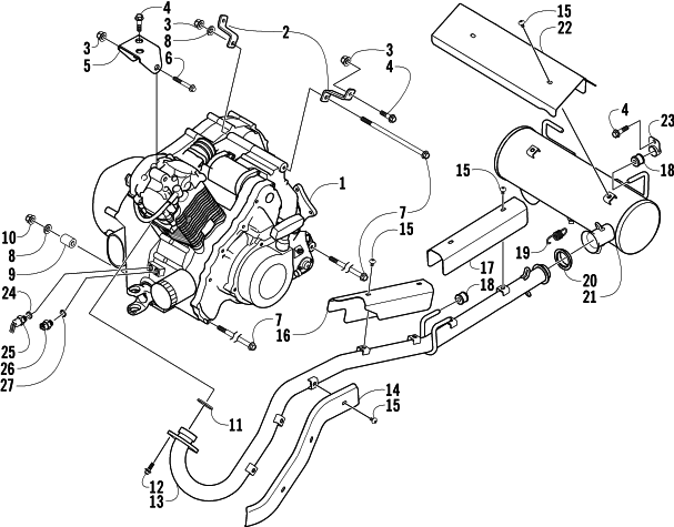 Parts Diagram for Arctic Cat 2004 400 AUTOMATIC TRANSMISSION 4X4 TBX ATV ENGINE AND EXHAUST