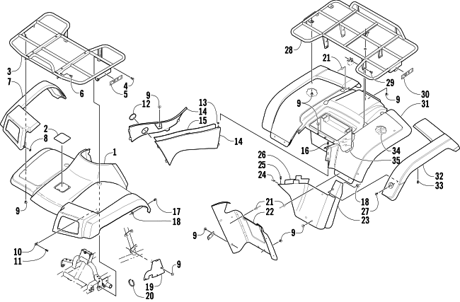 Parts Diagram for Arctic Cat 2004 400 MANUAL TRANSMISSION 4X4 ATV BODY PANEL ASSEMBLY