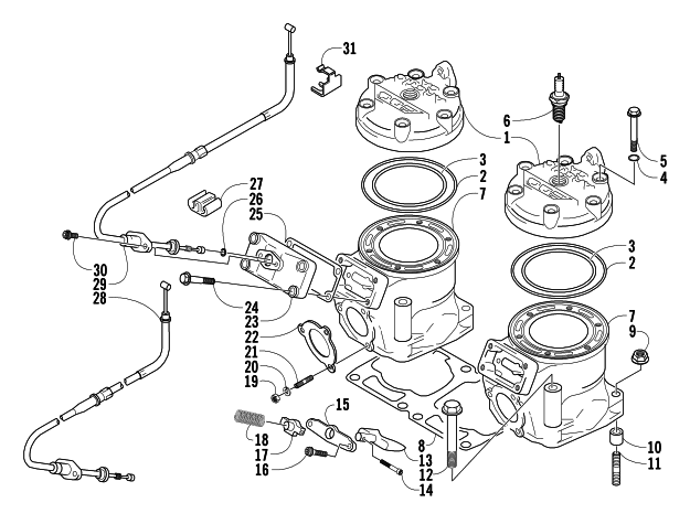 Parts Diagram for Arctic Cat 2004 MOUNTAIN CAT 800 EFI 151 SNOWMOBILE CYLINDER AND HEAD ASSEMBLY