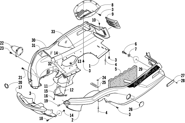 Parts Diagram for Arctic Cat 2004 KING CAT 900 SNOWMOBILE BELLY PAN AND FRONT BUMPER ASSEMBLY