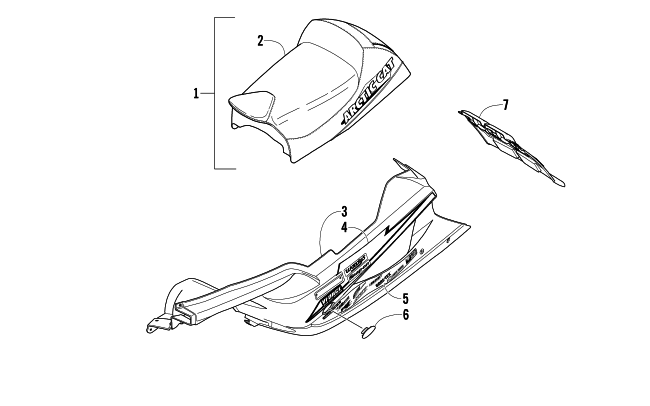 Parts Diagram for Arctic Cat 2004 FIRECAT 700 LIMITED EDITION SNOWMOBILE BELLY PAN, SEAT, AND SNOWFLAP TEAM ARCTIC RED