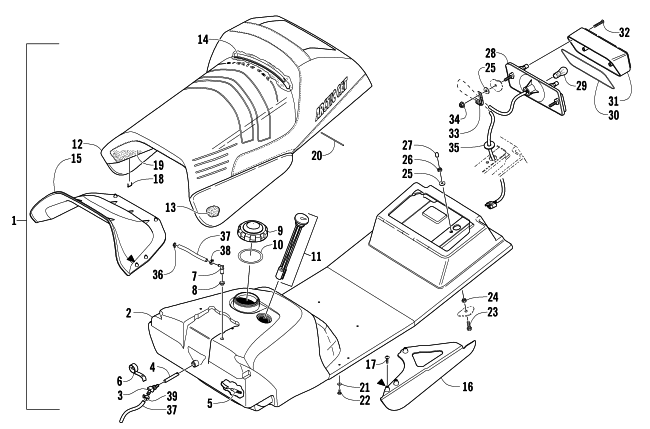 Parts Diagram for Arctic Cat 2004 ZR 900 SNO PRO SNOWMOBILE GAS TANK, SEAT, AND TAILLIGHT ASSEMBLY