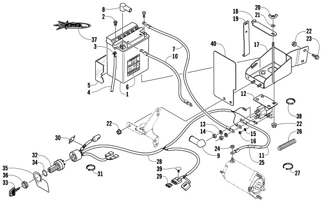 Parts Diagram for Arctic Cat 2004 MOUNTAIN CAT 600 EFI SNOWMOBILE BATTERY, SOLENOID, AND CABLES (Optional)