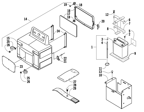 Parts Diagram for Arctic Cat 2004 500 AUTOMATIC TRANSMISSION 4X4 TRV ATV STORAGE BOX AND BATTERY ASSEMBLY